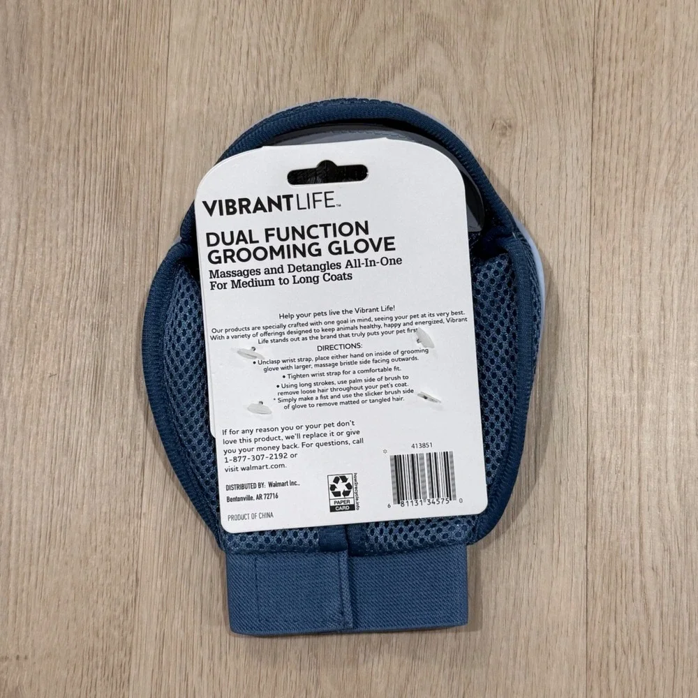 Vibrant Life Dual Function Grooming Glove‎ Unisex OS Blue Massage Detangle Tool